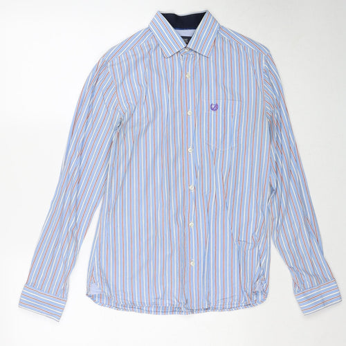 NEXT Mens Blue Striped Cotton Button-Up Size S Collared Button