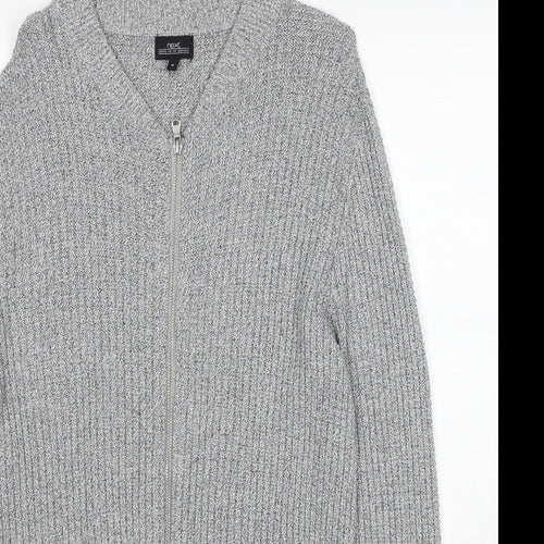 NEXT Mens Grey V-Neck Cotton Full Zip Jumper Size M Long Sleeve