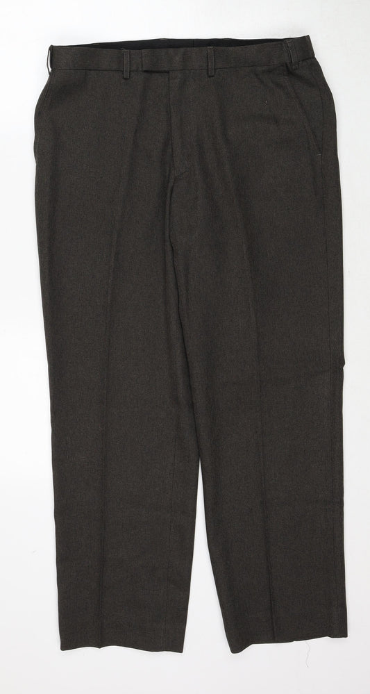 Marks and Spencer Mens Brown Polyester Trousers Size 34 in L29 in Regular Zip