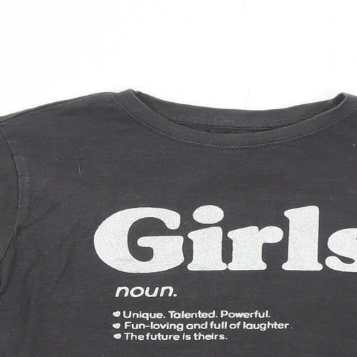 NEXT Girls Grey Cotton Basic T-Shirt Size 7 Years Round Neck Pullover - Girls