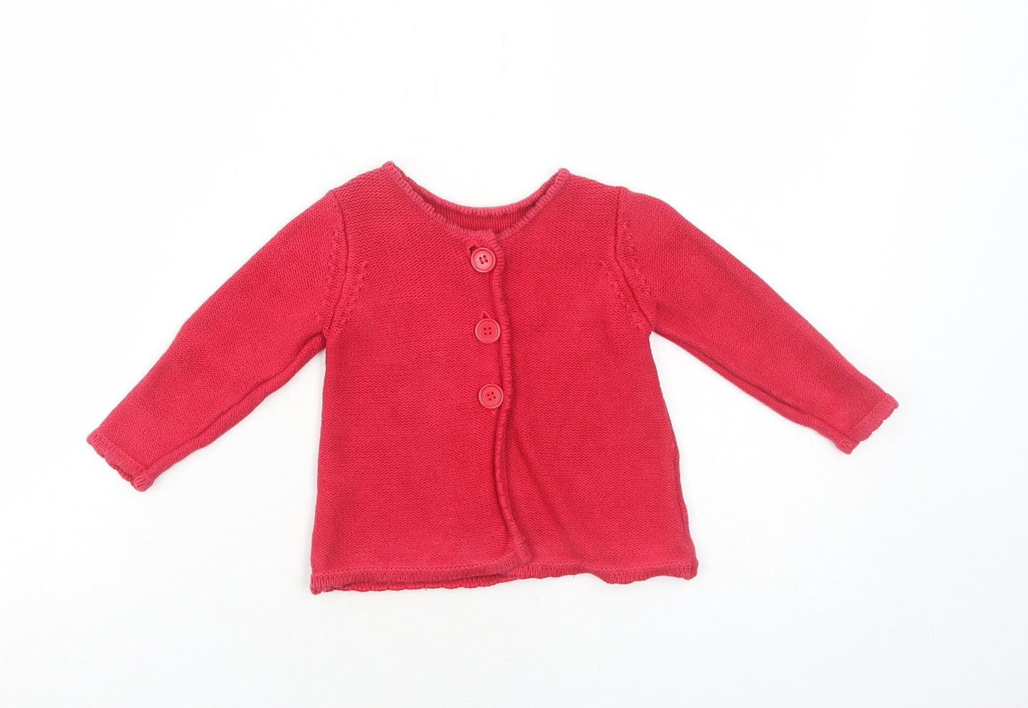 Mothercare Girls Red Cotton Cardigan Jumper Size 12-18 Months Button
