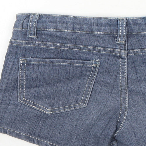 Aeropilote Girls Blue Cotton Hot Pants Shorts Size 12 Years Regular Zip - Flower Detail