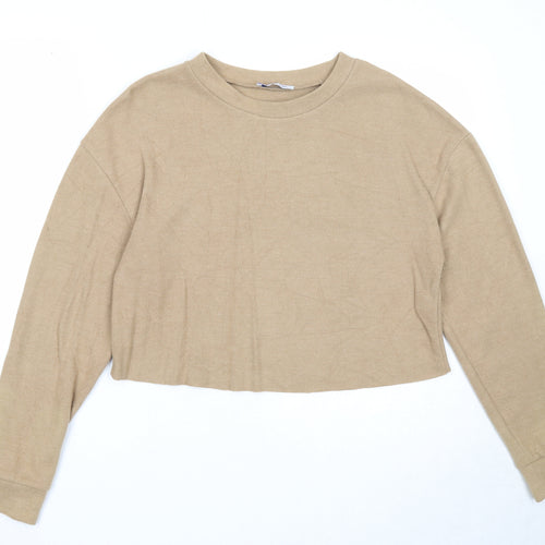 Zara Womens Beige Cotton Pullover Sweatshirt Size S Pullover
