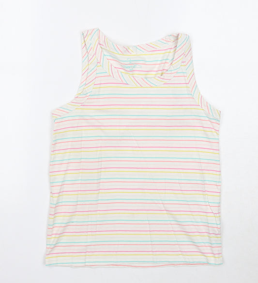 NEXT Girls Multicoloured Striped Cotton Basic Tank Size 12 Years Round Neck Pullover