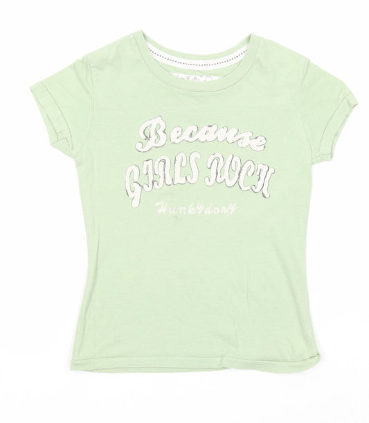 Marks and Spencer Girls Green Cotton Basic T-Shirt Size 6 Years Round Neck Pullover - Because Girls Rock