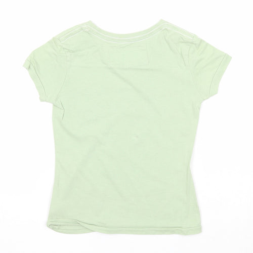 Marks and Spencer Girls Green Cotton Basic T-Shirt Size 6 Years Round Neck Pullover - Because Girls Rock