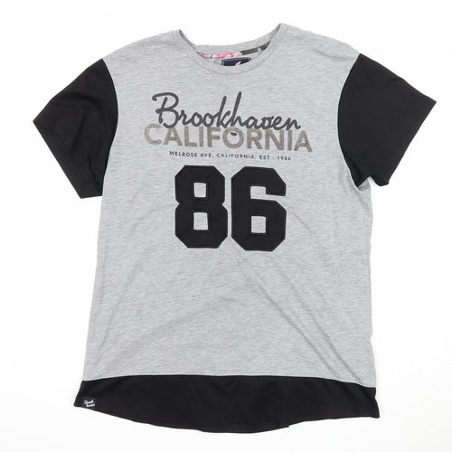 Brookhaven Womens Grey Cotton Basic T-Shirt Size 14 Round Neck