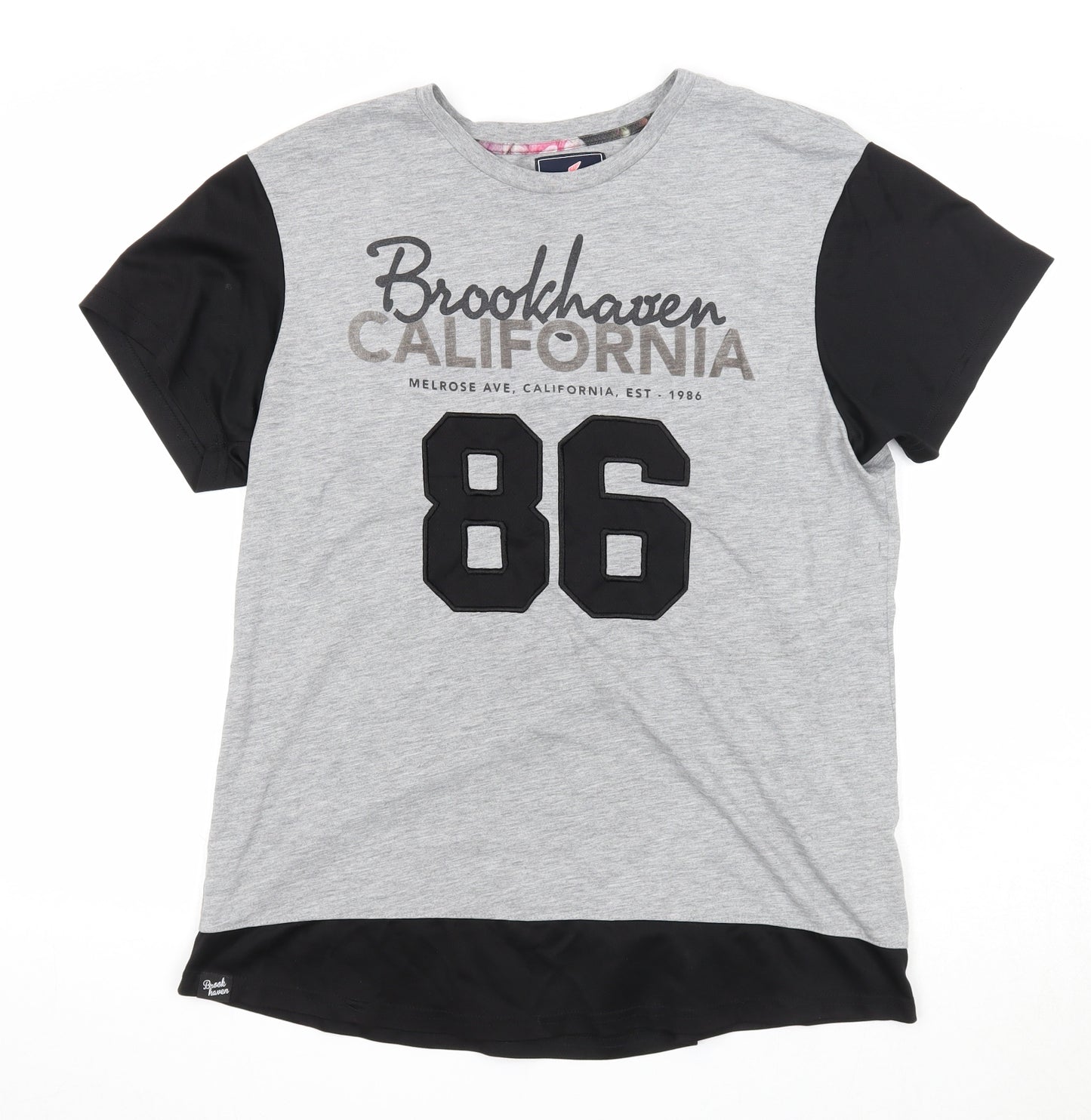 Brookhaven Womens Grey Cotton Basic T-Shirt Size 14 Round Neck
