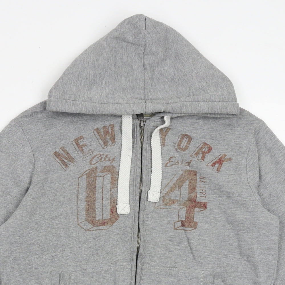 Authentic Apparel Mens Grey Polyester Full Zip Hoodie Size S - New York