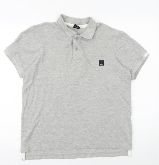 Bench Mens Grey Cashmere Blend Polo Size L Collared Button