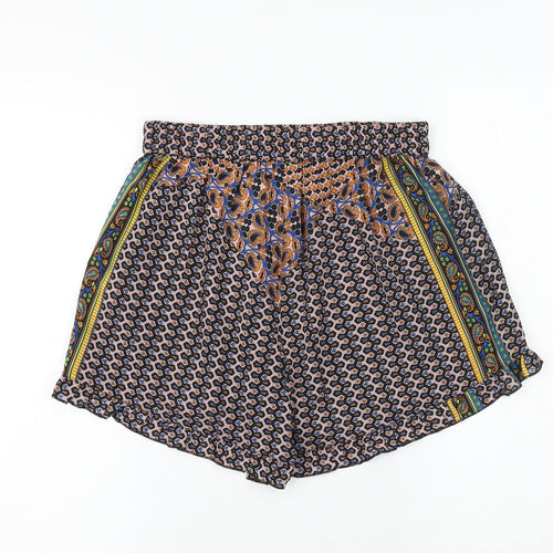 Boohoo Womens Multicoloured Geometric Polyester Basic Shorts Size 10 Regular Pull On