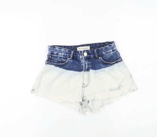 H&M Womens Blue Colourblock 100% Cotton Cut-Off Shorts Size 8 Regular Zip