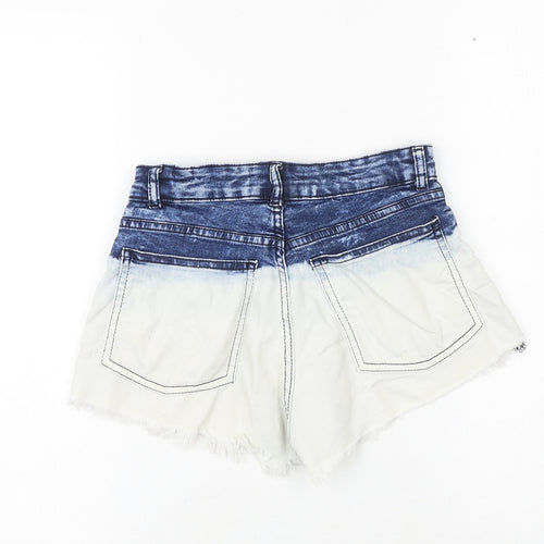 H&M Womens Blue Colourblock 100% Cotton Cut-Off Shorts Size 8 Regular Zip