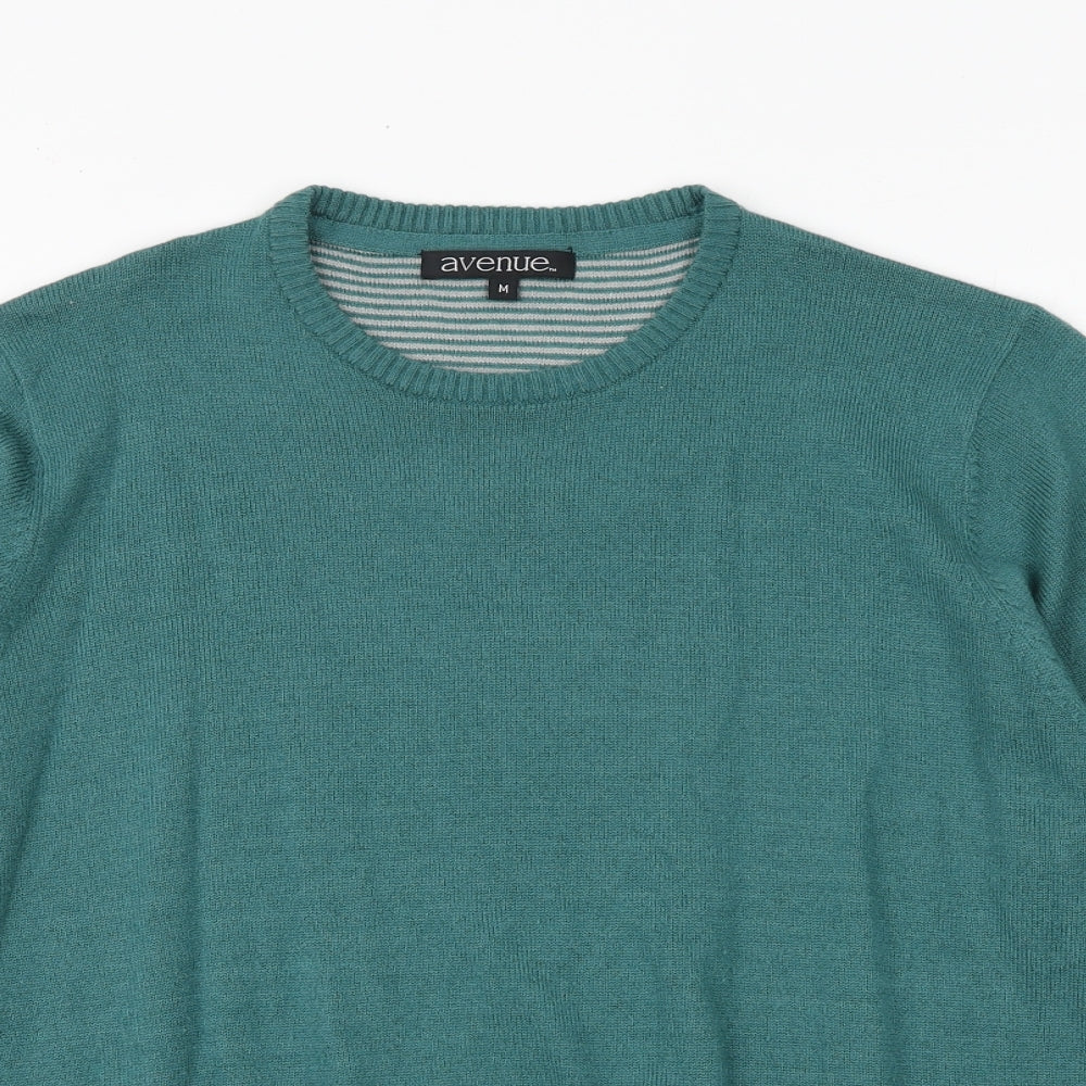 Avenue Mens Green Round Neck Acrylic Pullover Jumper Size M Long Sleeve