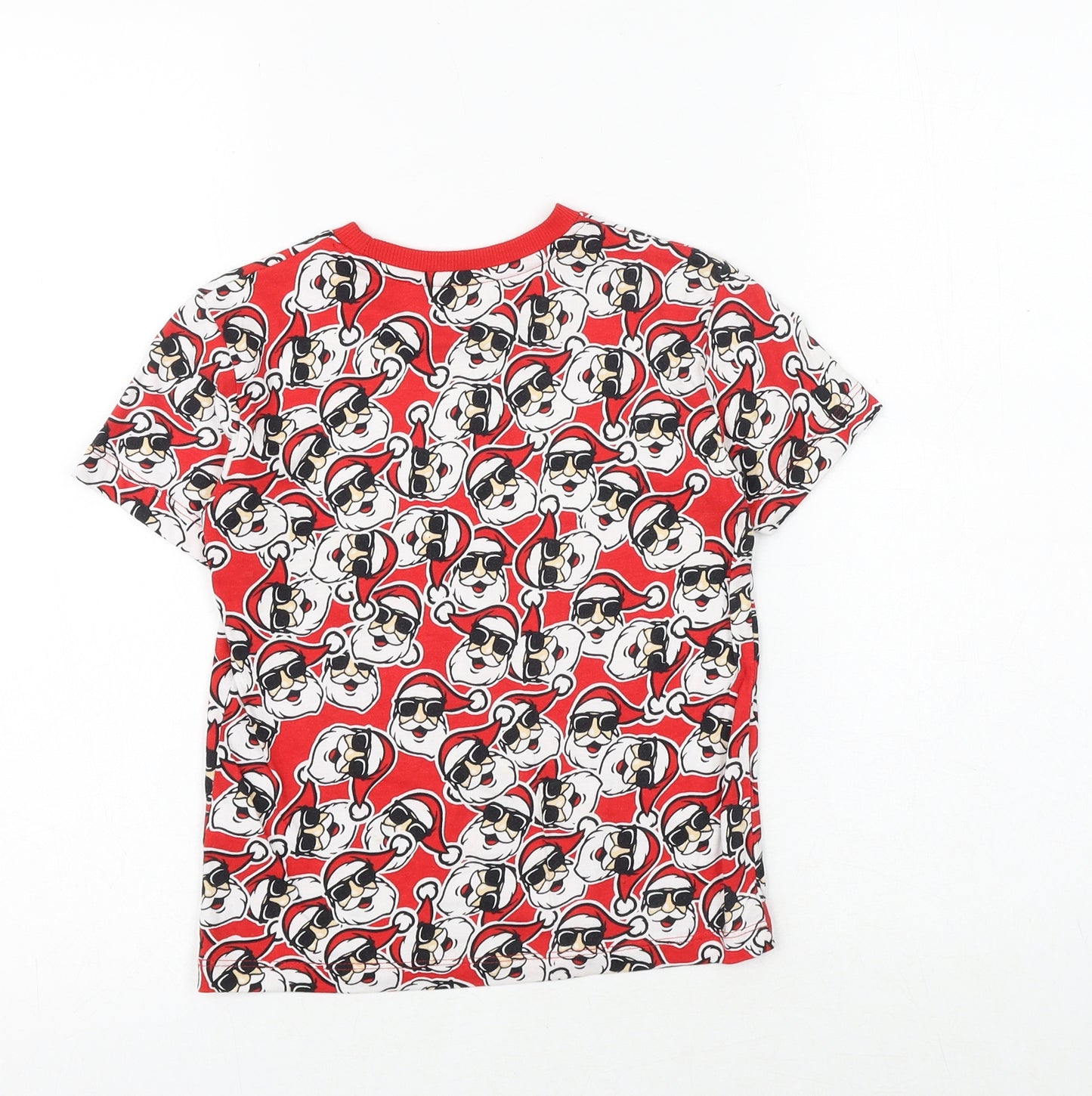 NEXT Boys Red Geometric 100% Cotton Basic T-Shirt Size 4 Years Round Neck Pullover - Father Christmas