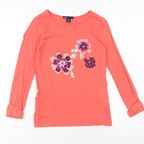 Gap Girls Pink Floral 100% Cotton Basic Blouse Size 6-7 Years Round Neck Pullover