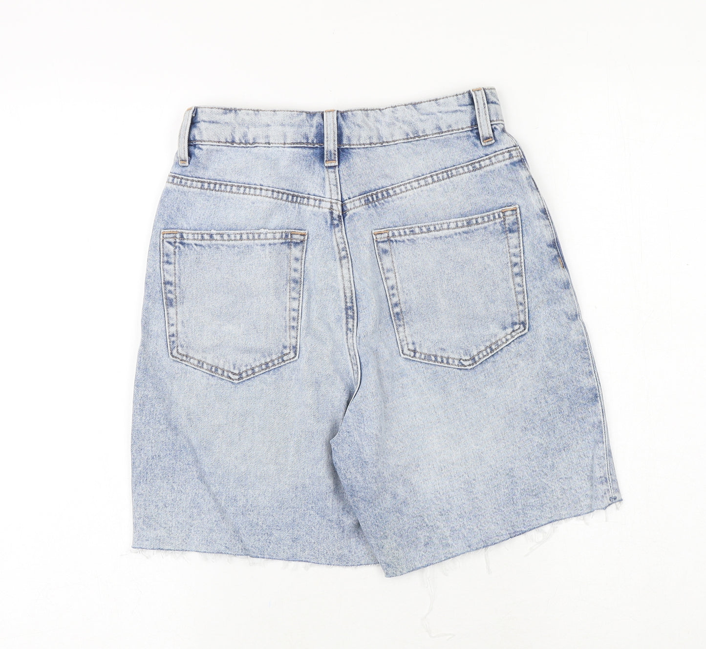 H&M Womens Blue 100% Cotton Cut-Off Shorts Size 6 Regular Zip