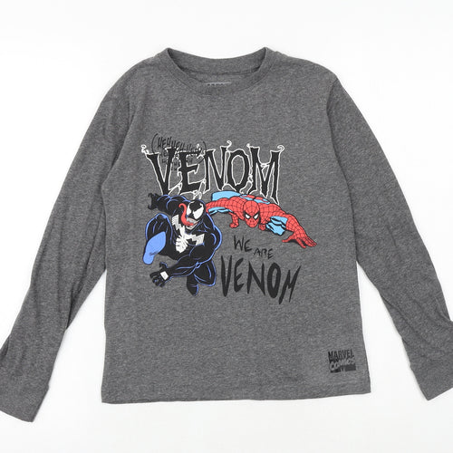 Marvel Boys Grey Cotton Basic Casual Size 8-9 Years Round Neck Pullover - Spiderman