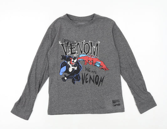 Marvel Boys Grey Cotton Basic Casual Size 8-9 Years Round Neck Pullover - Spiderman