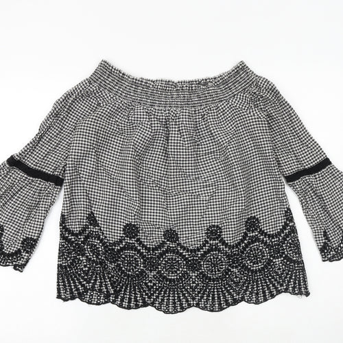Miss Selfridge Womens Black Geometric Cotton Basic Blouse Size 10 Off the Shoulder