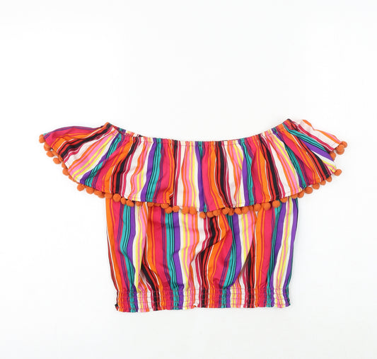 M&Co Girls Multicoloured Striped Polyester Cropped Tank Size 13 Years Off the Shoulder Pullover