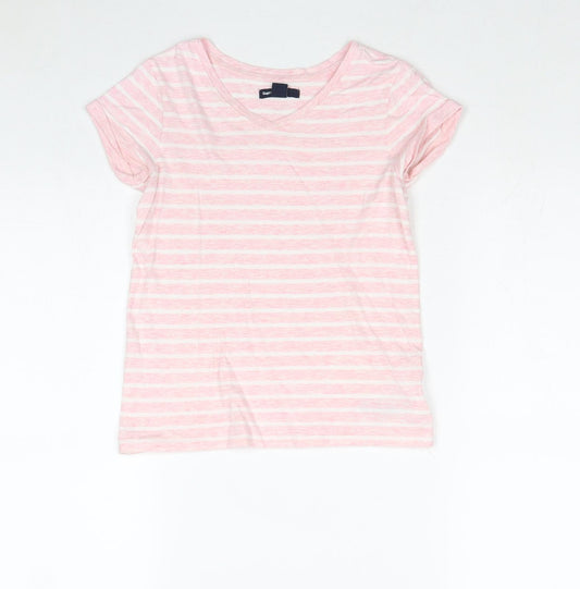 Gap Girls Pink Striped 100% Cotton Basic T-Shirt Size 8-9 Years Round Neck Pullover