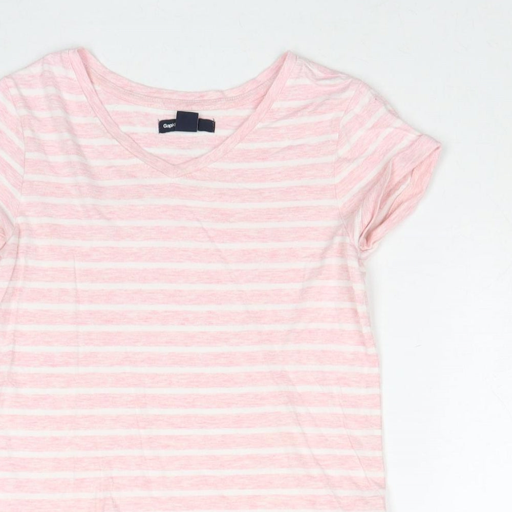 Gap Girls Pink Striped 100% Cotton Basic T-Shirt Size 8-9 Years Round Neck Pullover