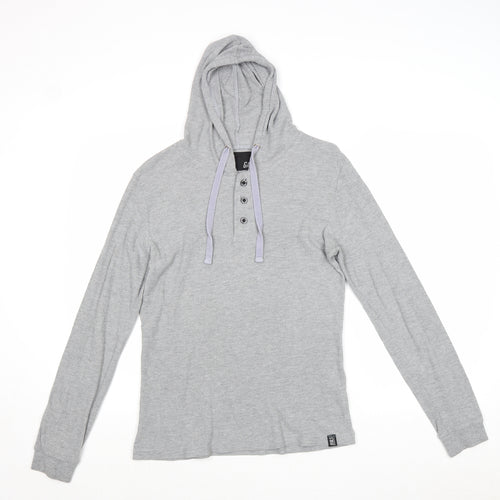 Gate Mens Grey Cotton Henley Hoodie Size S