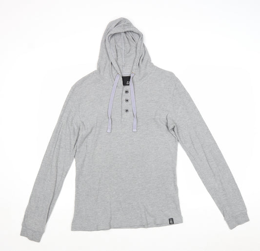 Gate Mens Grey Cotton Henley Hoodie Size S