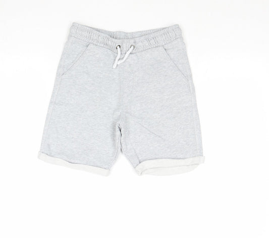 Marks and Spencer Boys Grey Cotton Sweat Shorts Size 9-10 Years Regular Drawstring