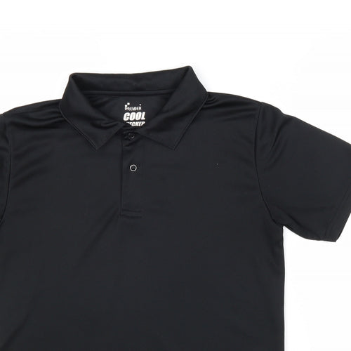 Premier Mens Black Polyester Polo Size S Collared Button