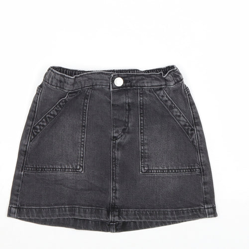 H&M Girls Black Cotton A-Line Skirt Size 7-8 Years Regular Snap
