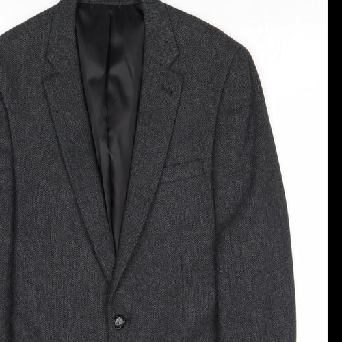 Cedar Wood State Mens Grey Herringbone Wool Jacket Blazer Size 36 Regular