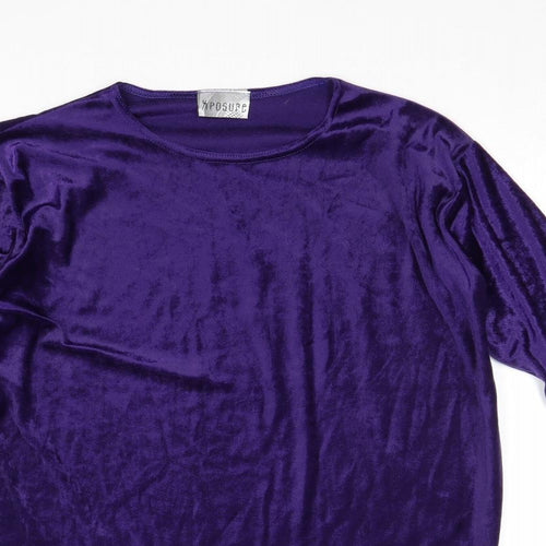 Xposure Womens Purple Polyester Basic Blouse Size S Round Neck
