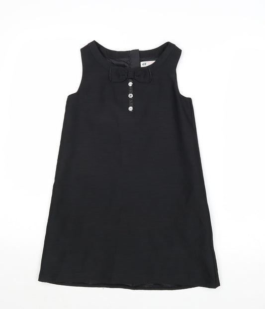 H&M Girls Black Polyester A-Line Size 8 Years Round Neck Snap