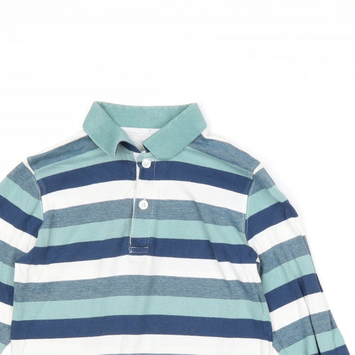 iDo Boys Blue Striped 100% Cotton Basic Polo Size 7 Years Collared Button