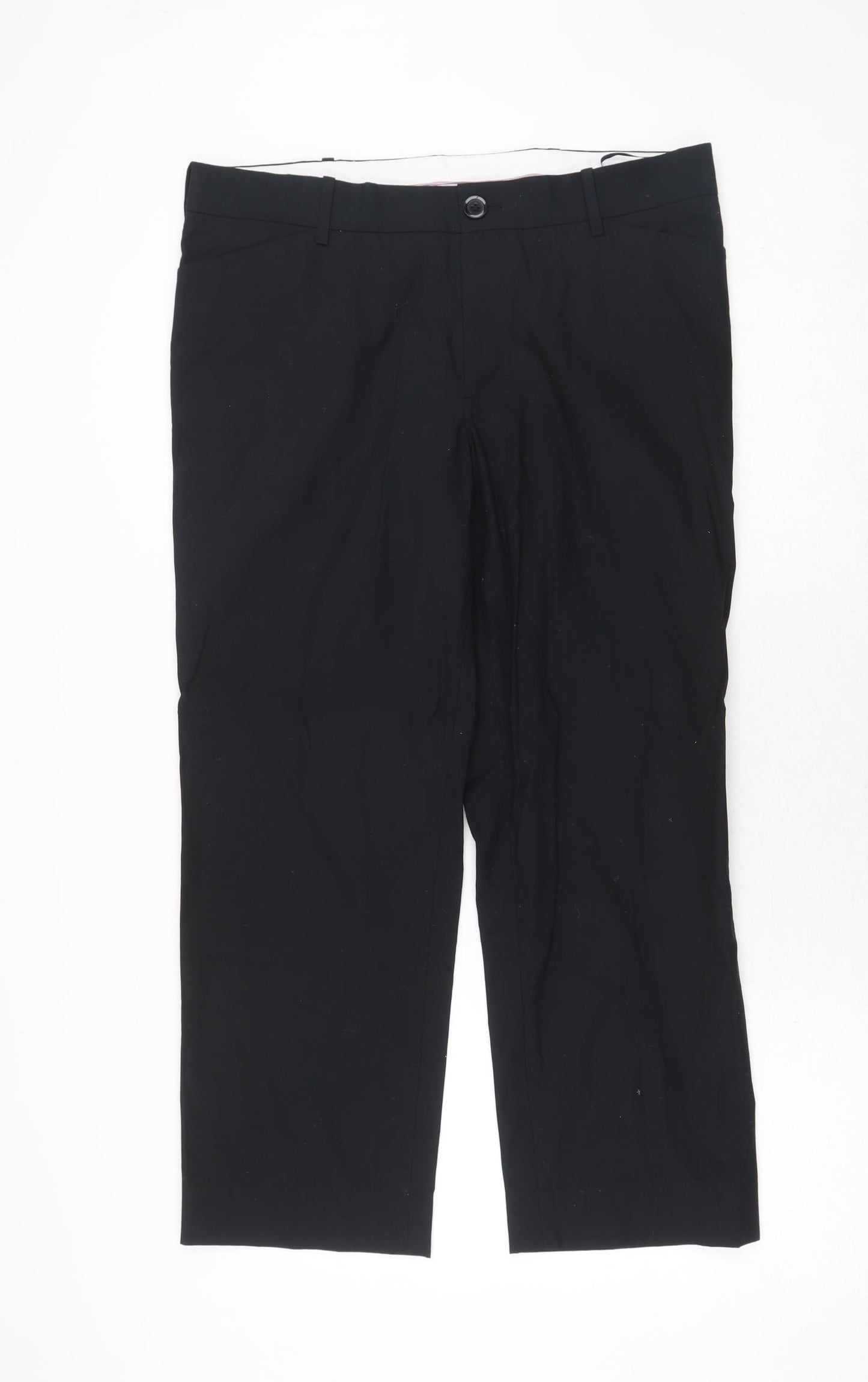 Betty Jackson Womens Black Cotton Dress Pants Trousers Size 14 Regular Zip