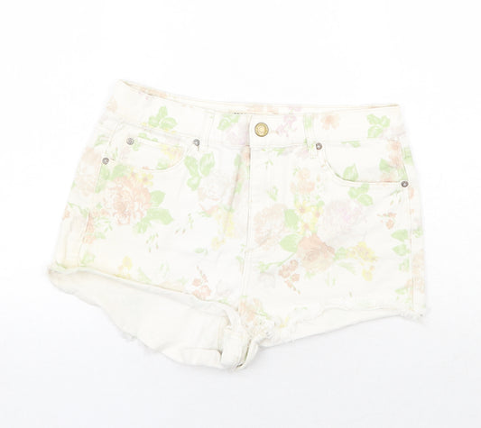 GRG Denim Womens Multicoloured Floral Cotton Hot Pants Shorts Size 30 in Regular Zip
