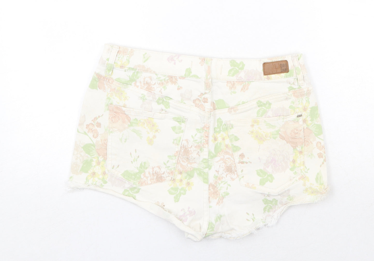 GRG Denim Womens Multicoloured Floral Cotton Hot Pants Shorts Size 30 in Regular Zip