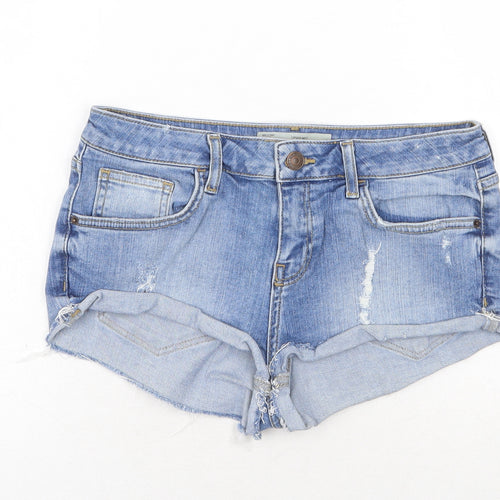 Topshop Womens Blue Cotton Hot Pants Shorts Size 10 Regular Zip