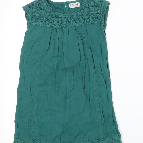 NEXT Girls Green 100% Cotton A-Line Size 6 Years Round Neck Button - Lace Detail