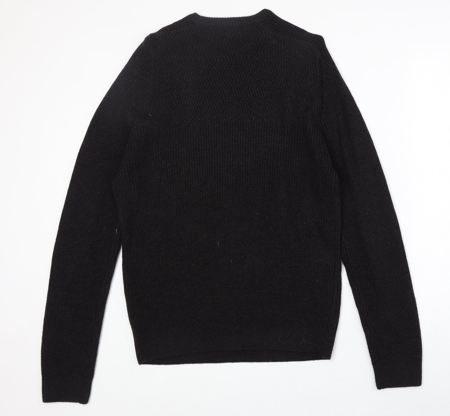 Marks and Spencer Mens Black Round Neck Acrylic Pullover Jumper Size M Long Sleeve