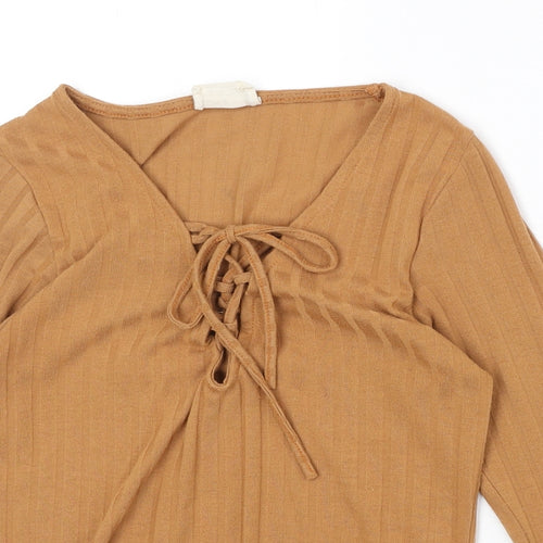 Pins & Needles Womens Orange Polyester Basic Blouse Size S V-Neck - Lace Up Detail