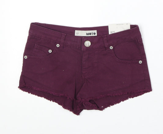 Topshop Womens Purple Cotton Cut-Off Shorts Size 25 in Regular Zip