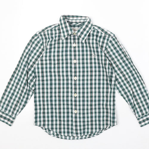 Penguin Boys Green Gingham Cotton Basic Button-Up Size 5-6 Years Collared Button