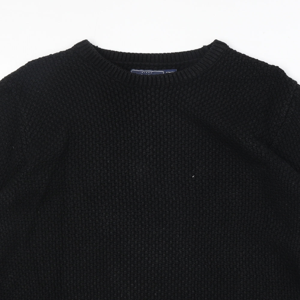 Topman Mens Black Round Neck Cotton Pullover Jumper Size M Long Sleeve