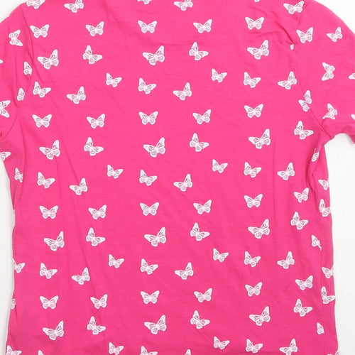 Lee Cooper Girls Pink Geometric Cotton Basic T-Shirt Size 11-12 Years Round Neck Pullover - Butterfly Pattern