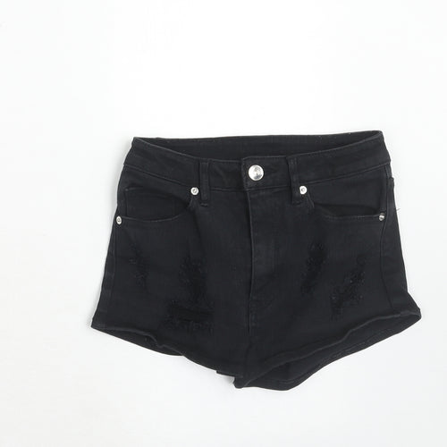 H&M Womens Black Cotton Boyfriend Shorts Size 4 Regular Zip