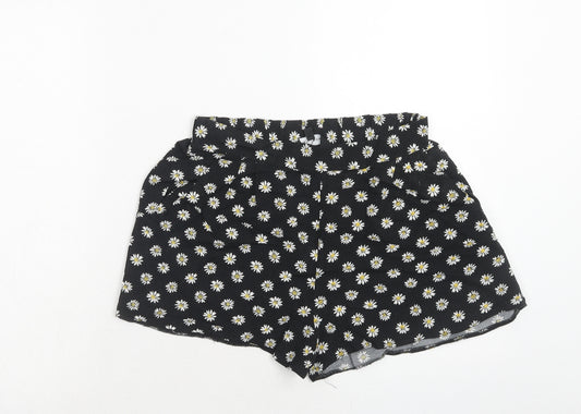 New Look Womens Black Geometric Viscose Basic Shorts Size 10 Regular Pull On - Daisy