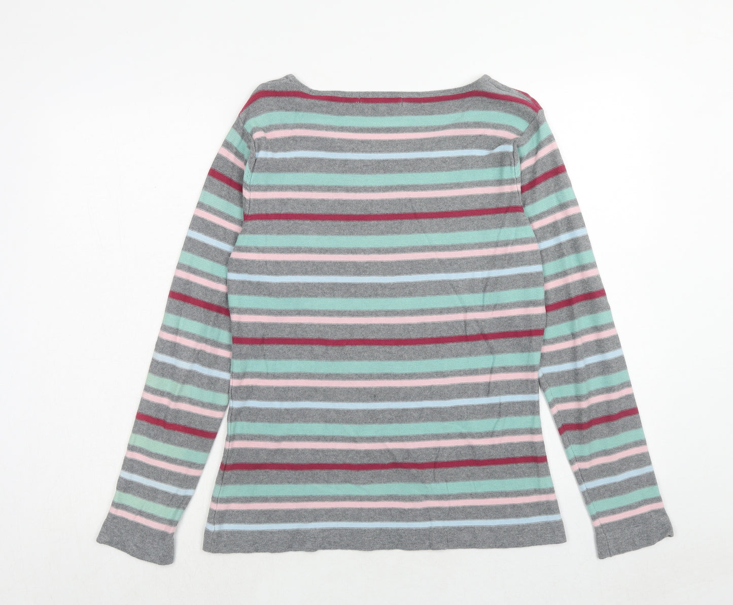 Lakeland Womens Multicoloured Round Neck Striped Cotton Pullover Jumper Size 14